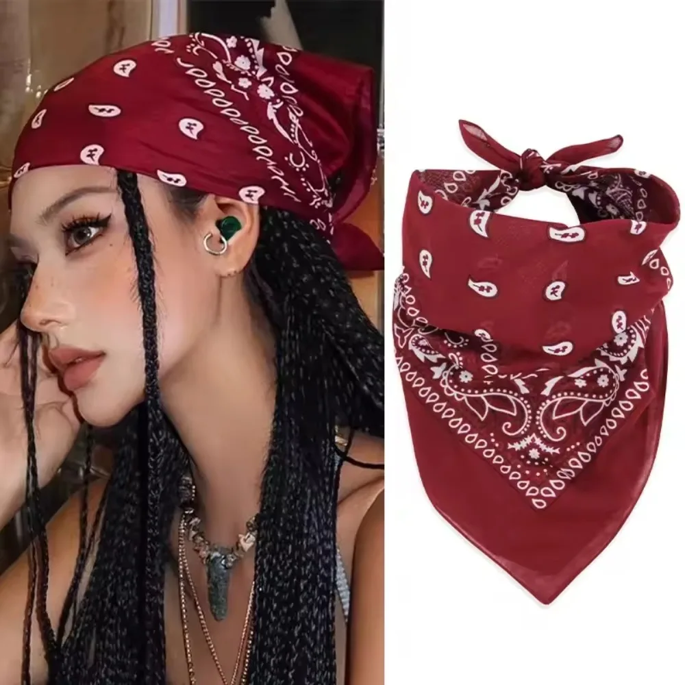 Fashion Hip Hop Wine Red Hair Scarf Unisex Retro Square Scarves Headwear Bandanna Hair Band Neck Wrist Wrap Band Accessories