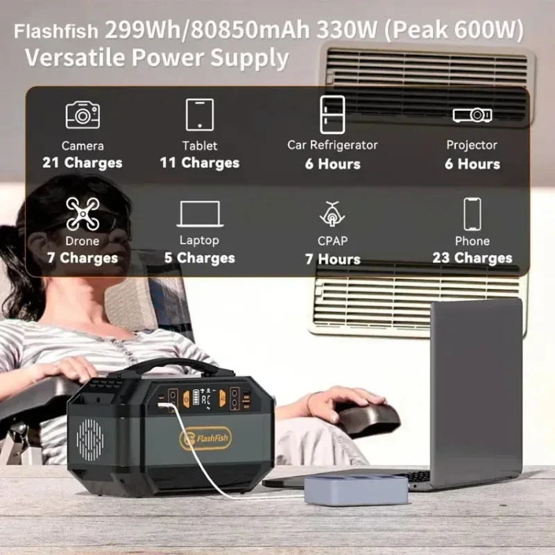 2025 P56 110V/230V Portable Power Station Camping Solar Generator 299Wh 330W AC Outlets Li-ion Battery Backup Power For Home Out