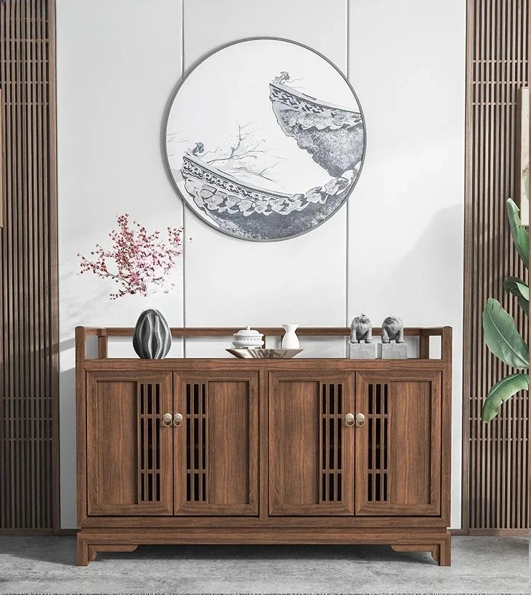 S New Chinese Style Sideboard Cabinet Solid Wood Wall Low Table Entrance Cabinet