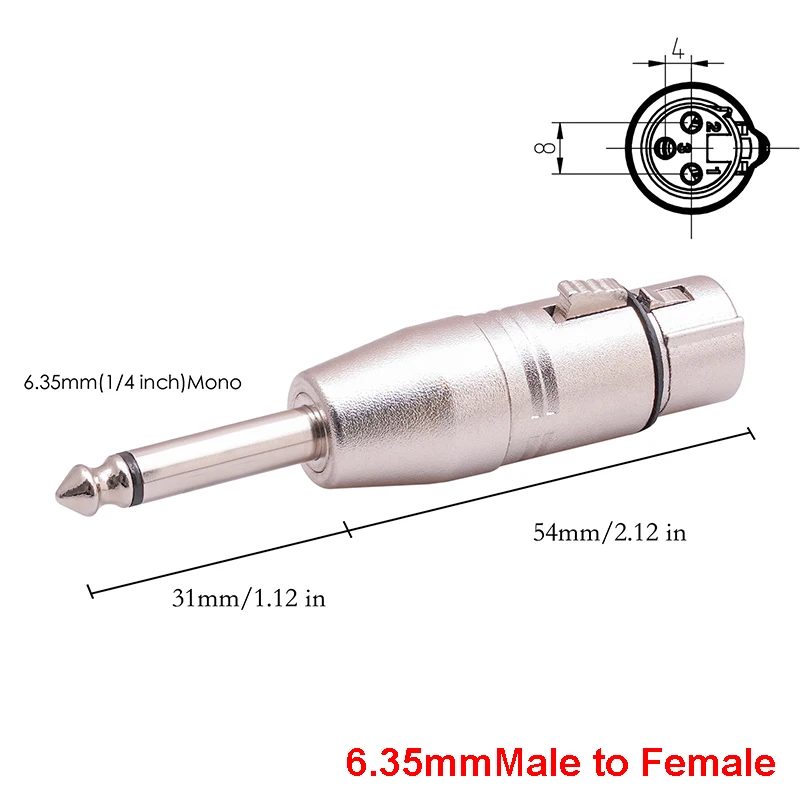 1PCS 3-Pin XLR Plug to 6.35mm Plug Adapter Jack Male&Female Plug TRS Stereo Audio Cable Mic Adapter For Mixer Amplifier Speaker