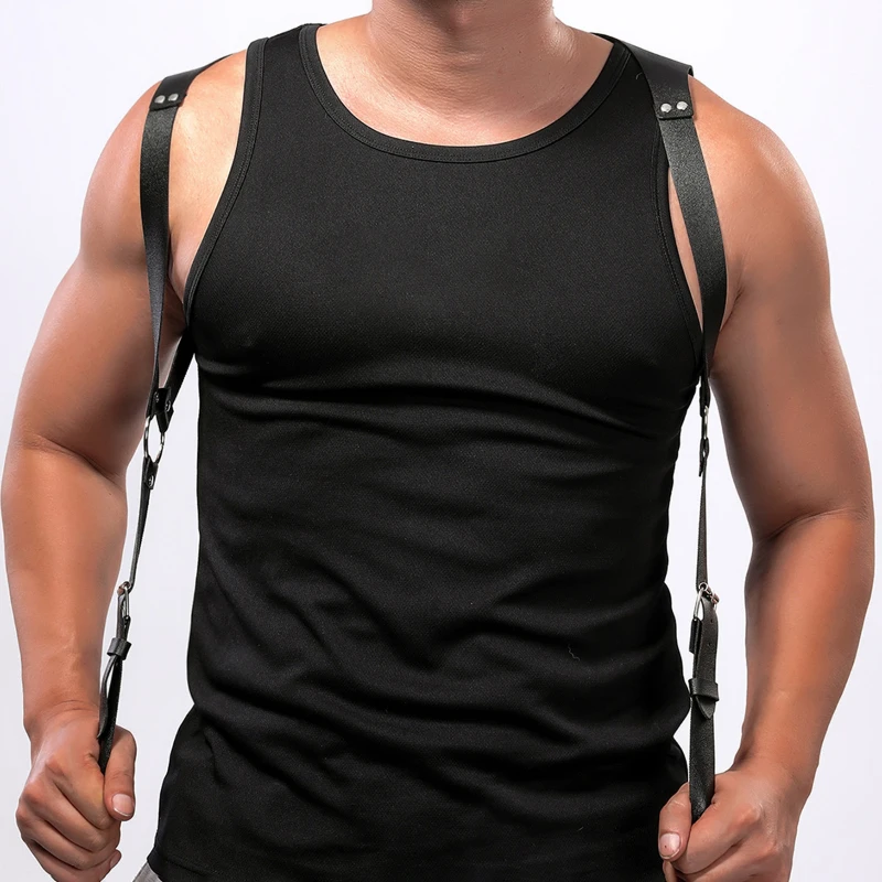 Punk Fashion PU Leather Suspenders for Men Shirt Trousers Buckle Adjustable Belts Vest Straps Braces Harness Rave Fetish