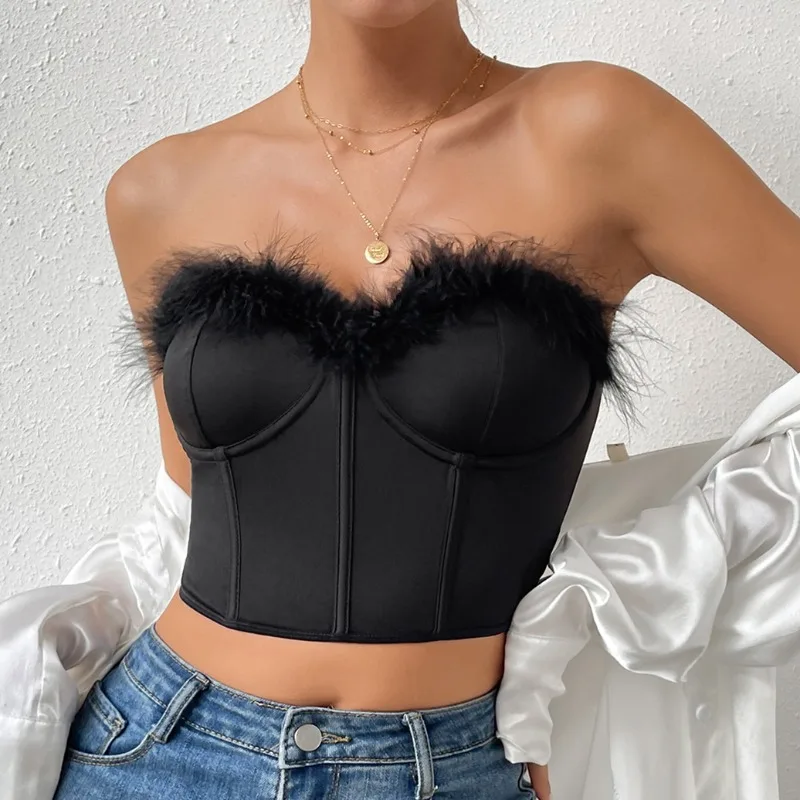 Chuangerm sexy Korsett Hottie Patchwork rücken freie Federn Stahlring Fischgräten weste ärmellose träger lose Body shaper Bustier Top