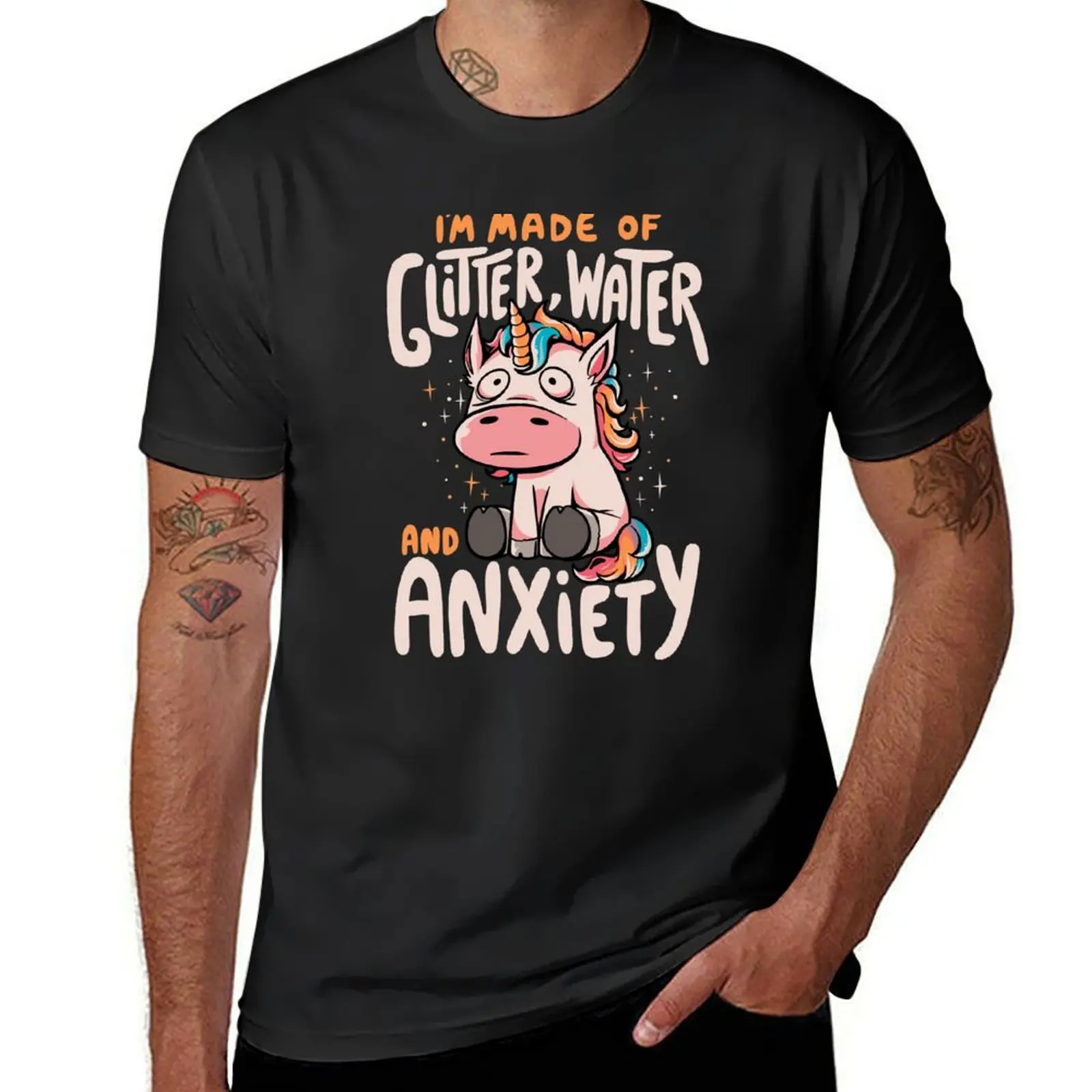 

I'm Made of Glitter Water and Anxiety - Funny Quote Sarcasm Unicorn Gift T-Shirt quick-drying blacks plain white t shirts men