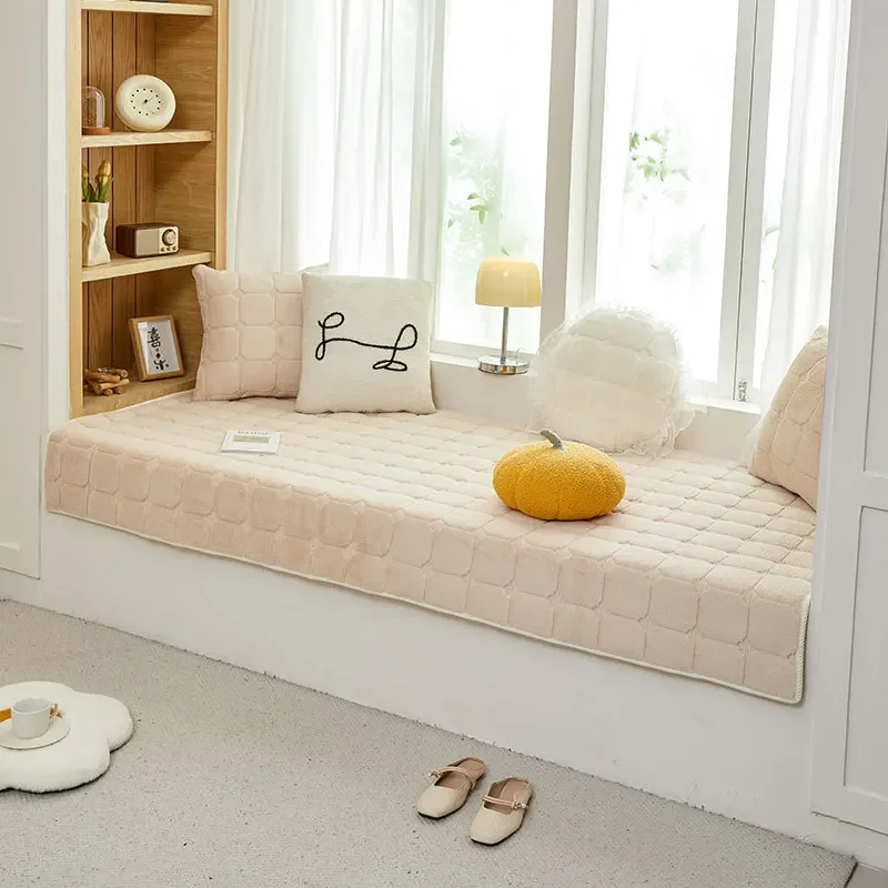 Fashionable Simple Rabbit Fur Velvet Window Seat Pad 2024 New Four Seasons Universal Thick Anti slip Balconies Tatami Cushions 5