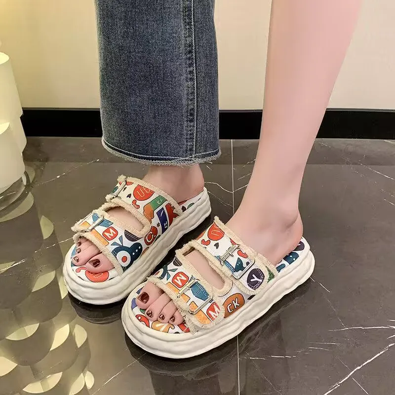 

2025 Platform Canvas Slippers Summer High Quality Women Fashion Breathable Comfortable Non-Slip Outdoor Shopping Beach Sandals