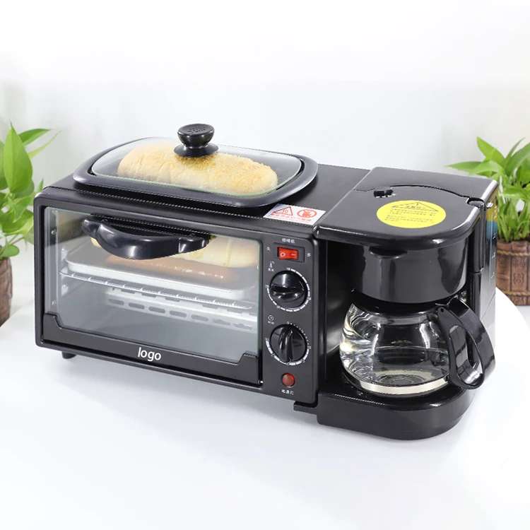 3 In 1 Breakfast Makers Set Accessories Toaster Coffee Pot Oven Glass Frying Pan Breakfast Maker Machine