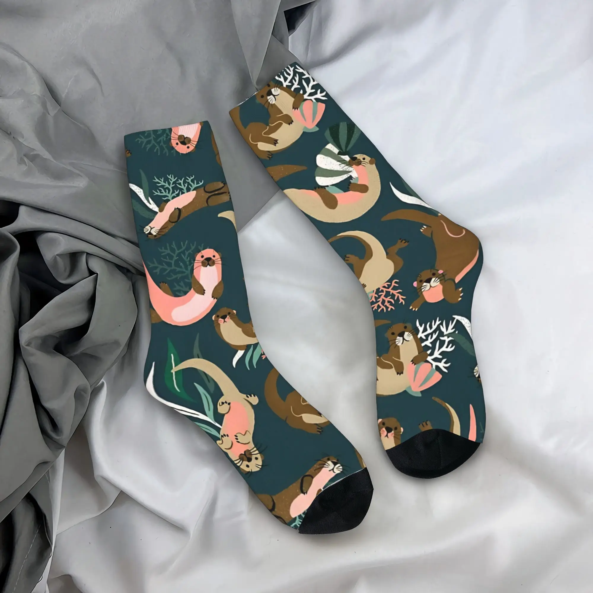 

Чулки с коллекцией выдры, бирюзовая палитра, кавайные носки, мужские носки унисекс, носки высокого качества, зимние уличные дизайнерские противоскользящие носки, подарок