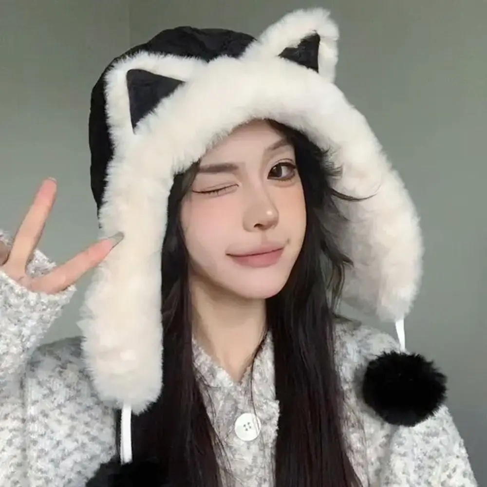 หมวกบอมเบอร์ผ้ากำมะหยี่ขนยาวสำหรับผู้ชายและผู้หญิงหมวกกันหนาวหนาป้องกันหูสำหรับฤดูหนาว