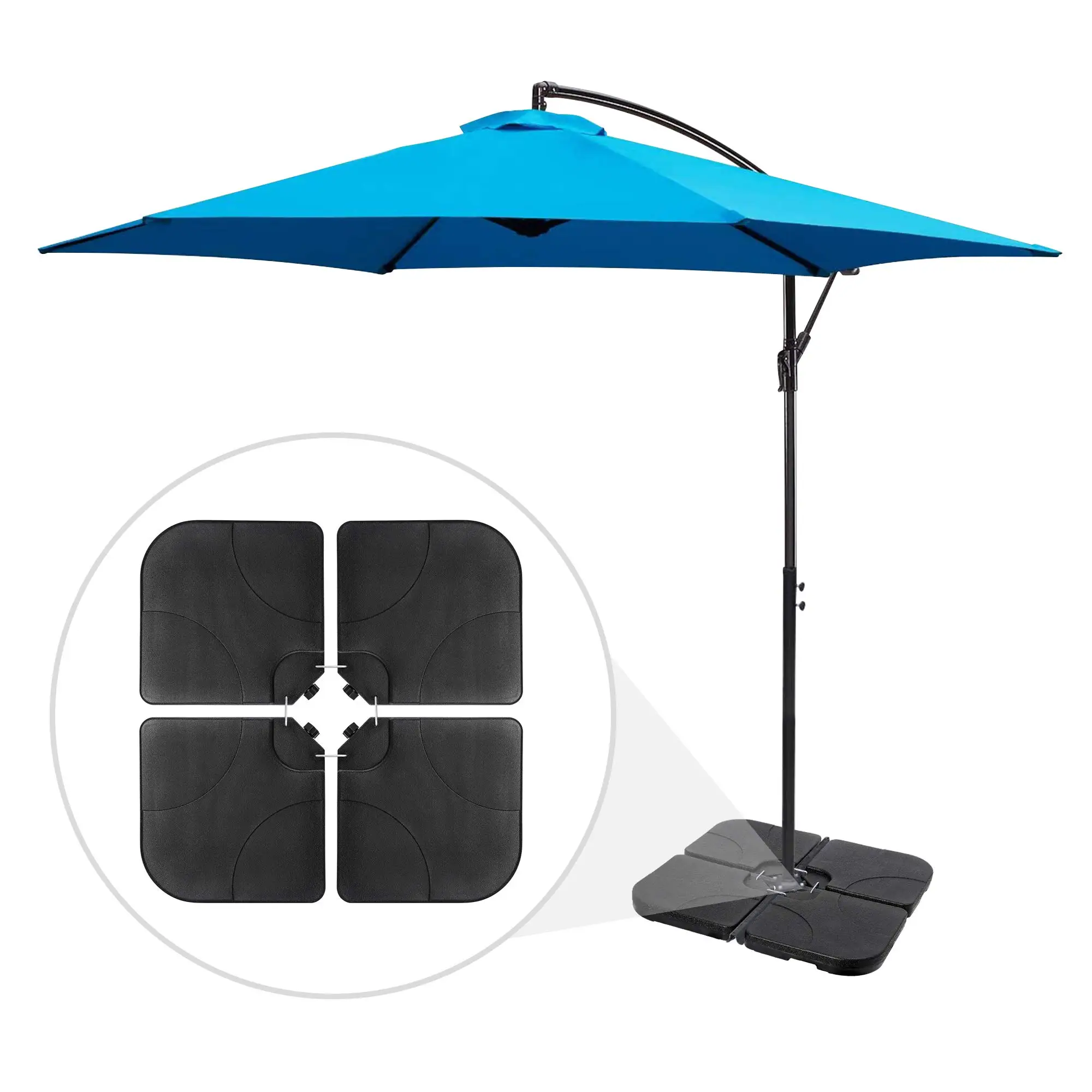 

4 PCS Plastic Umbrella Base Outdoor Parasol Stand Square Shaped Cantilever Offset Filled With Water or Sand for Garden Backyardp