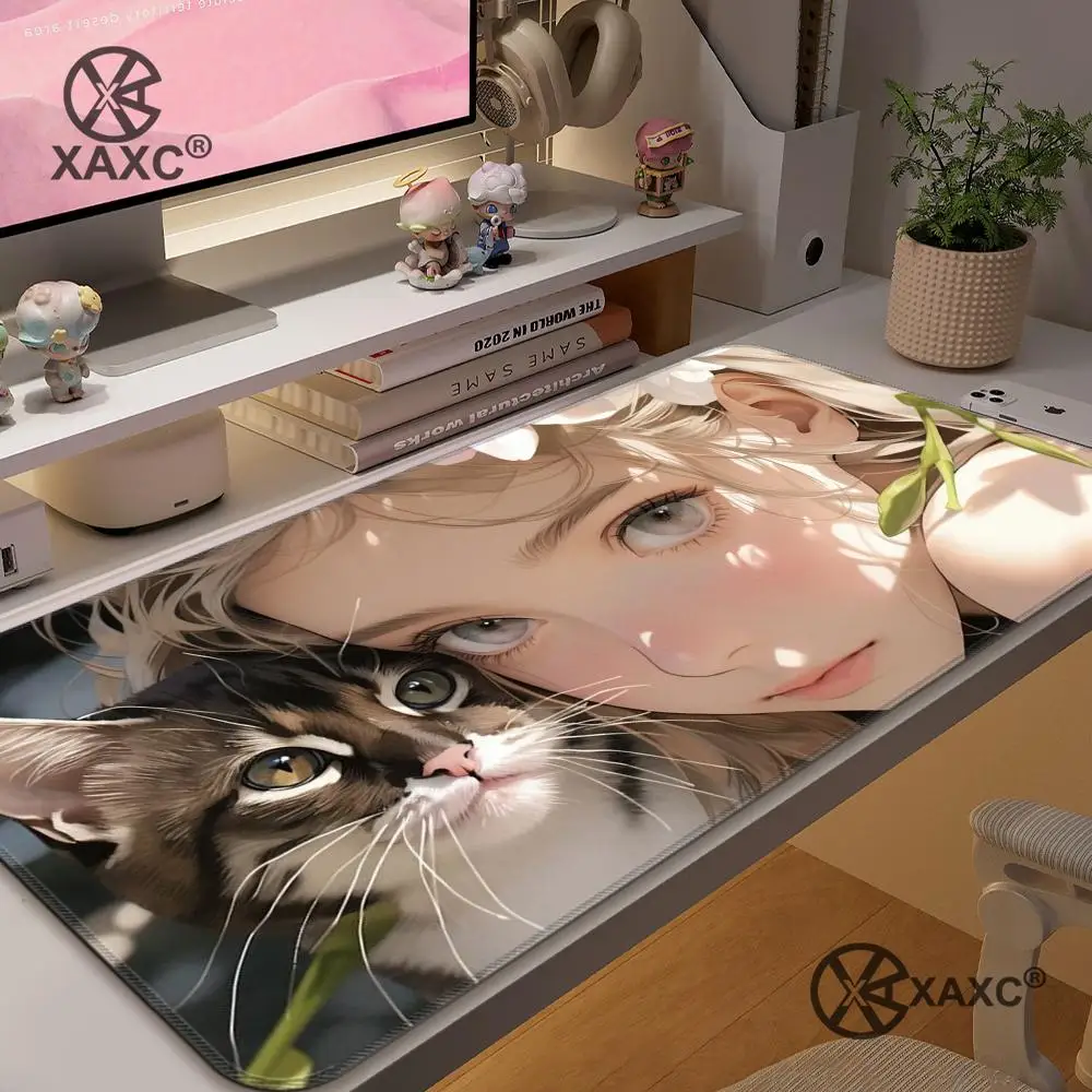 

Anime Girls and Cat Cute Mouse Pad large keyboard mouse desk pad non-slip rubber gaming mouse pad laptop mouse carpet