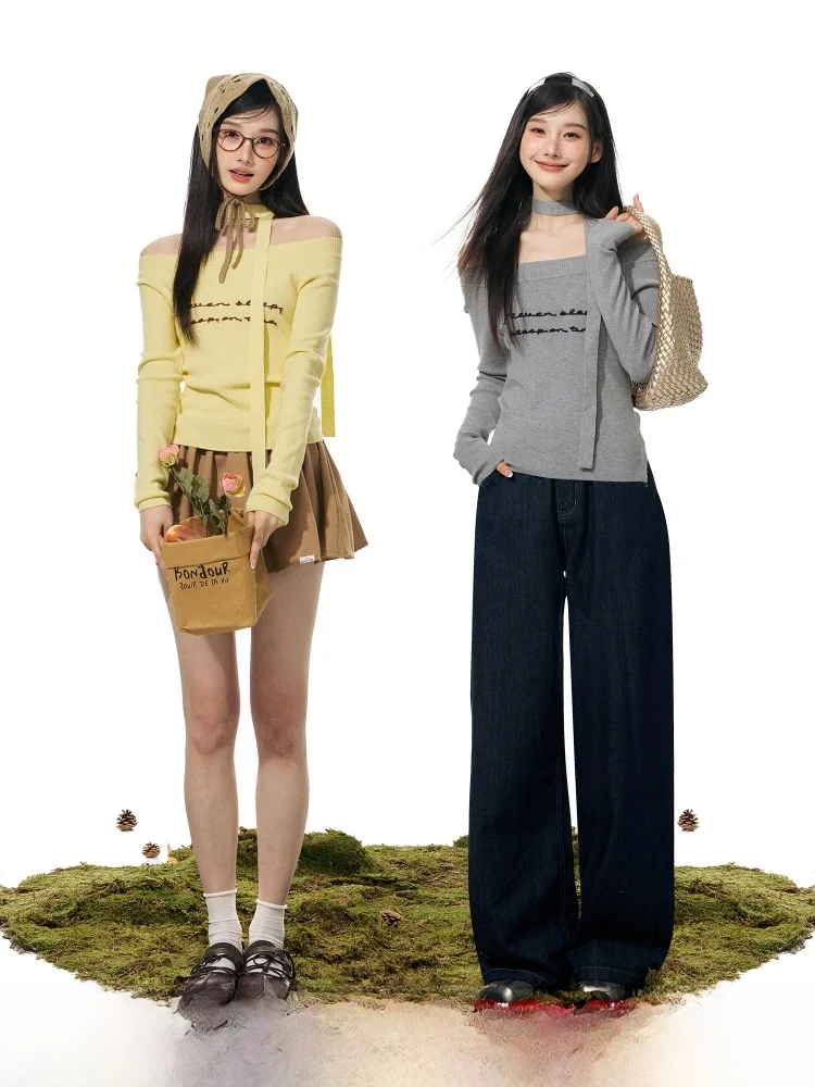 

Женский вязаный топ ELEVEN SP с длинным рукавом на одно плечо, облегающий, в корейском стиле, осенний