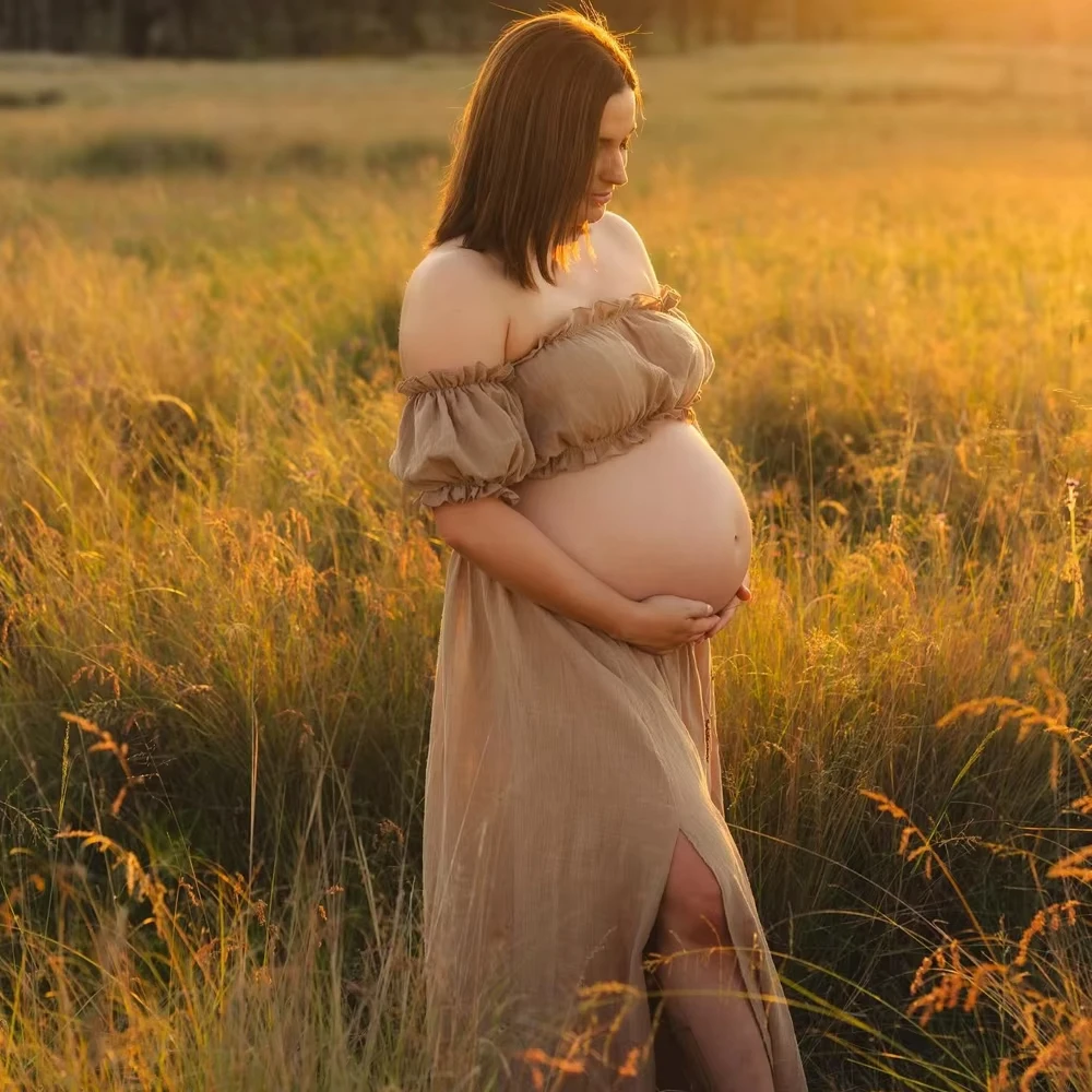 

Boho Maternity Photoshoot Dress Two Piece Linen Outfit Vintage Pregnancy Gown Comfortable Boutique Baby Shower Wear