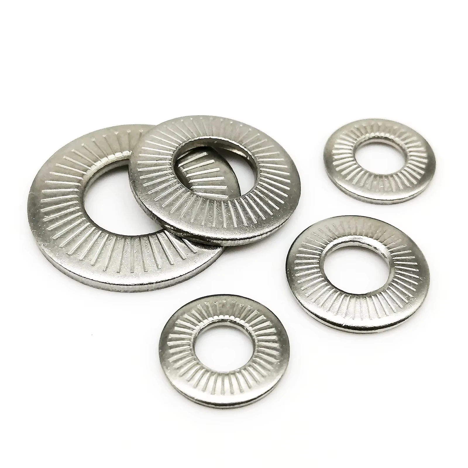 2/50 M3 M4 M5 M6 M8 M10 M12 M16 NFE25-511 A2 304 Stainless Steel Disc Spring Serrated Lock Washer Conical Knurled Elastic Gasket
