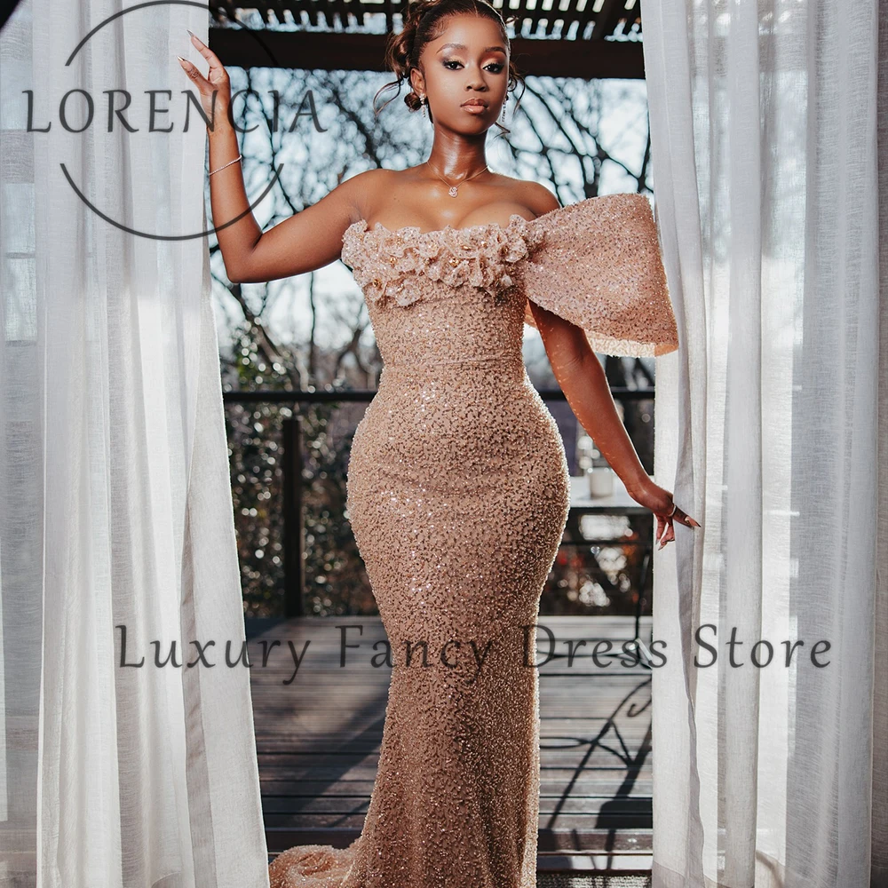 Robes de bal élégantes sans bretelles pour femmes, asymétrique épaule dénudée, paillettes, sirène, robes de soirée de mariage, personnalisées, 2025