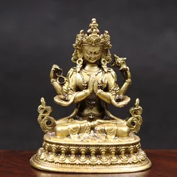 Antique Four-armed Avalokitesvara Bidhisattva Statue Desk Ornaments Tibetan Patron Saint Figurines Home Decoration Crafts