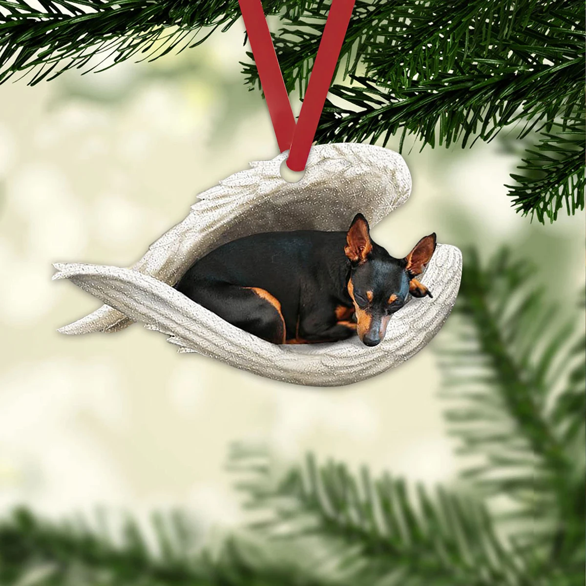 Sleep Angel Winged Dog Christmas Tree Pendant Acrylic Plane Print 2d Hanging Ornament Xmas Home Party Decoration