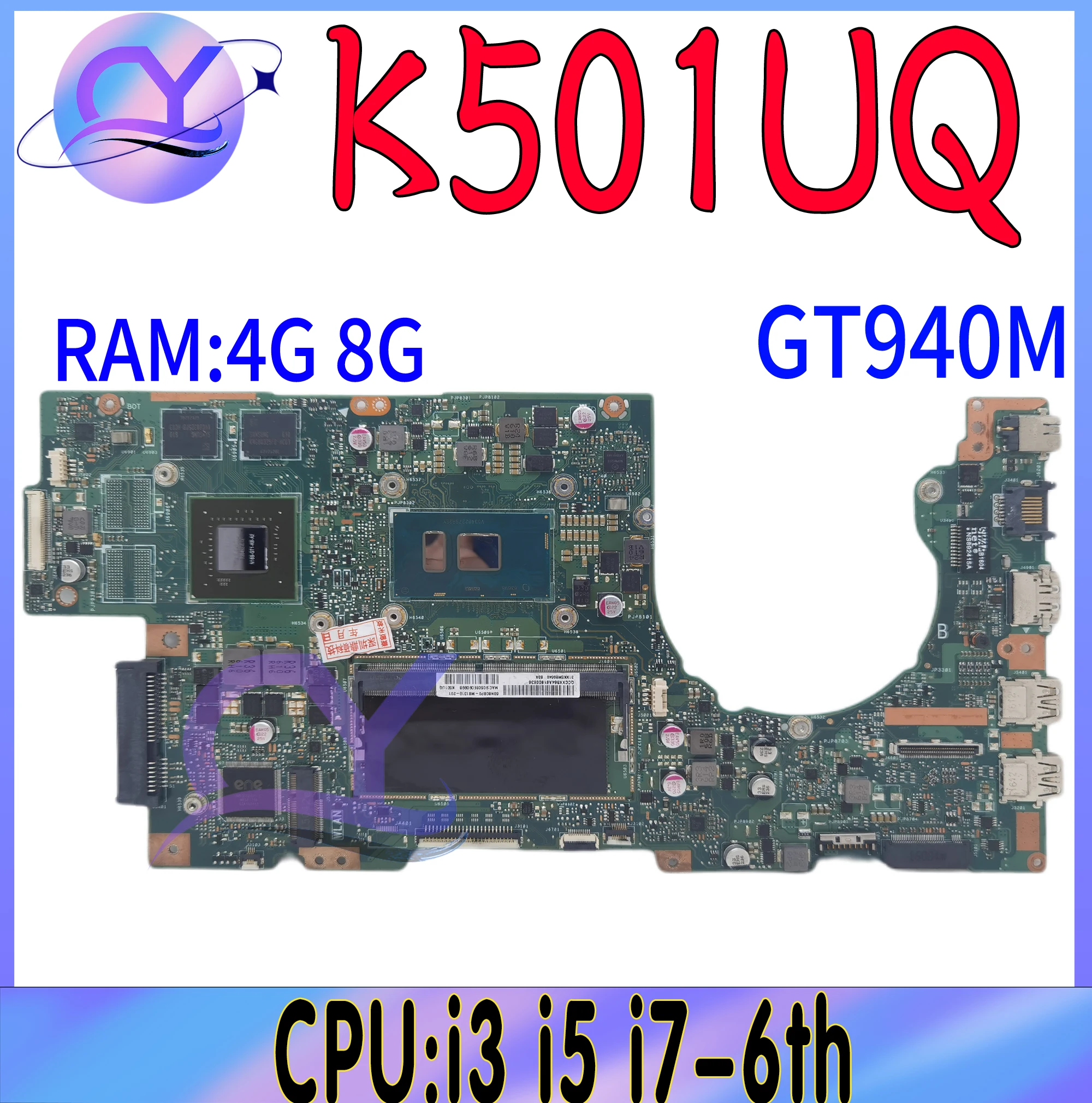 K501UW Mainboard For ASUS K501UWK K501UQ K501UXM Laptop Motherboard With i3-i5-i7-6th Gen GT940M GTX960M GTX950M 4GB 8GB-RAM