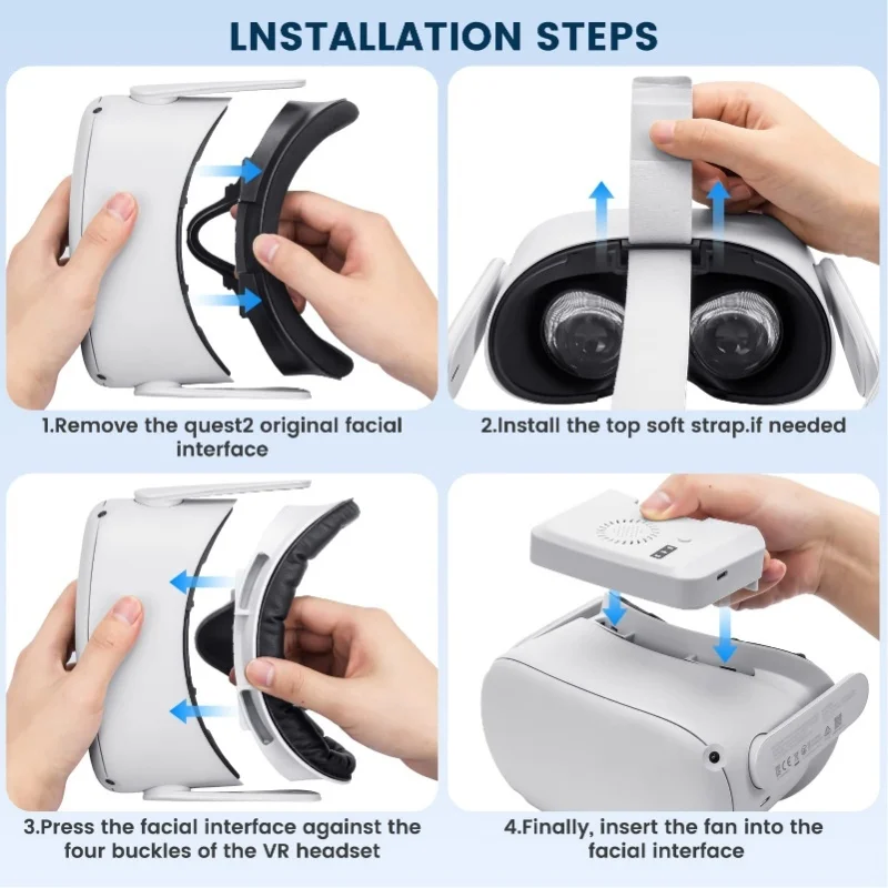 مروحة توزيع الغاز 3 سرعات تبديد الحرارة تمنع تعفير مروحة تبريد الوسادة الناعمة لـ Quest 2 VR