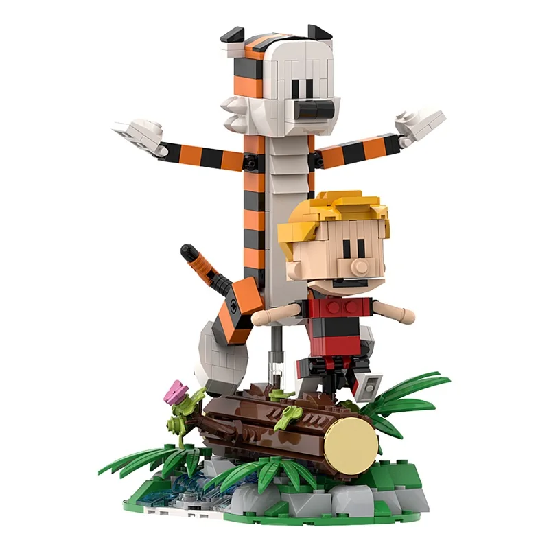 MOC-juego de disparos Calvined y Hobbes Tiger, bloques de construcción, modelo clásico, figuras de acción de Anime, ladrillos, rompecabezas,