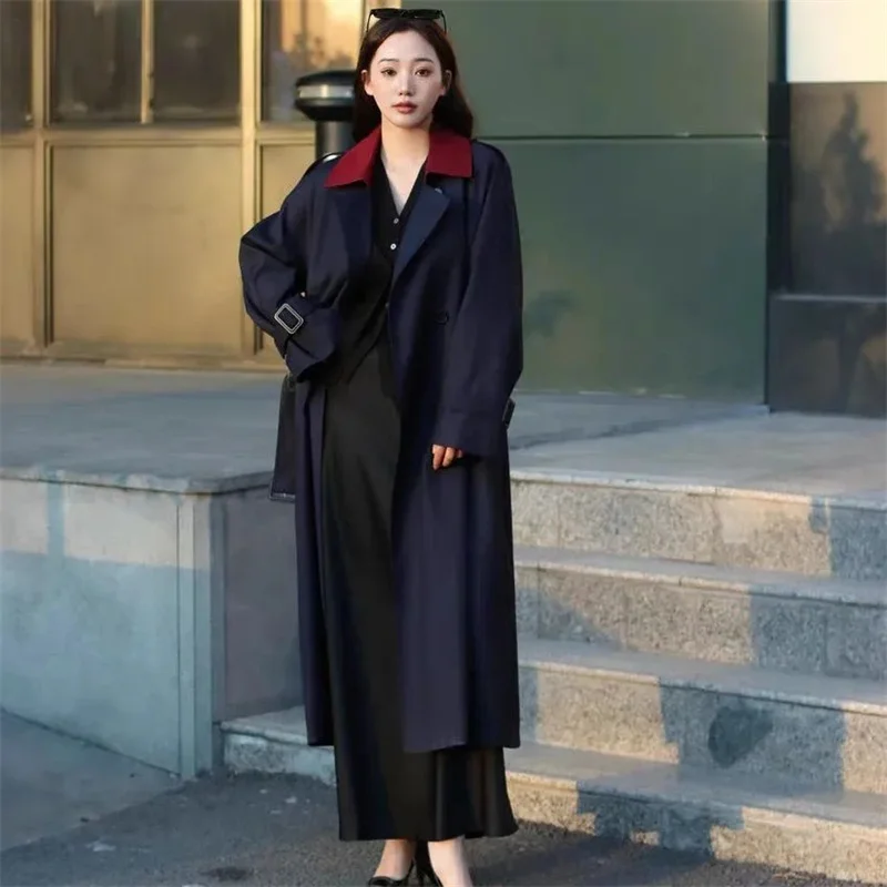Trench con lacci con risvolto Cappotto da donna a maniche lunghe con cintura Capispalla larghi 2025 Nuovo autunno Street Travel Holiday Lady Top
