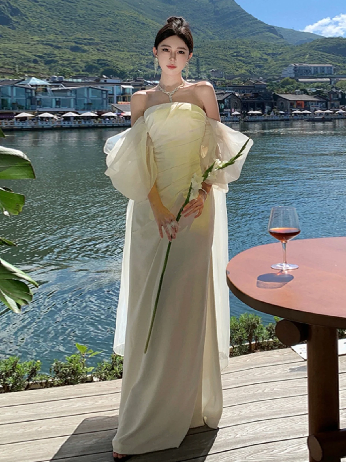 Ele One-oulder Morning Robe Wedding Dr for Women Host Long Gown Ele Off-oulder Bridesmaid Dr