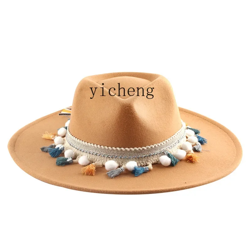 YY New European and American Fashion Ladies Wide Brim Top Hat Felt Hat