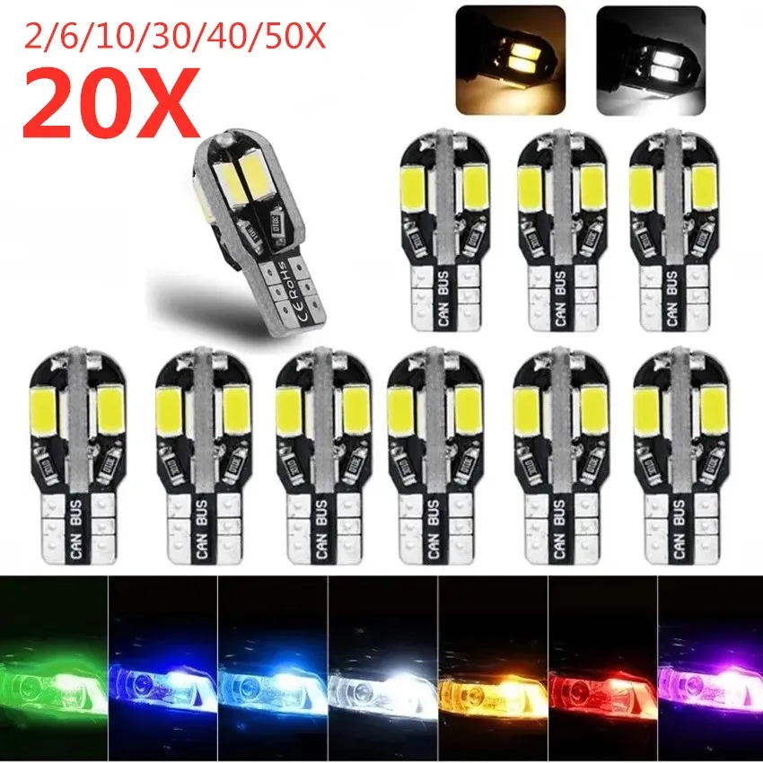 2/6/10/20/30/40/50PCS Car Interior Bulb W5W T10 LED 5730 8SMD Canbus Error Free 12V 194 168 Map Dome Lights Parking Light Auto S