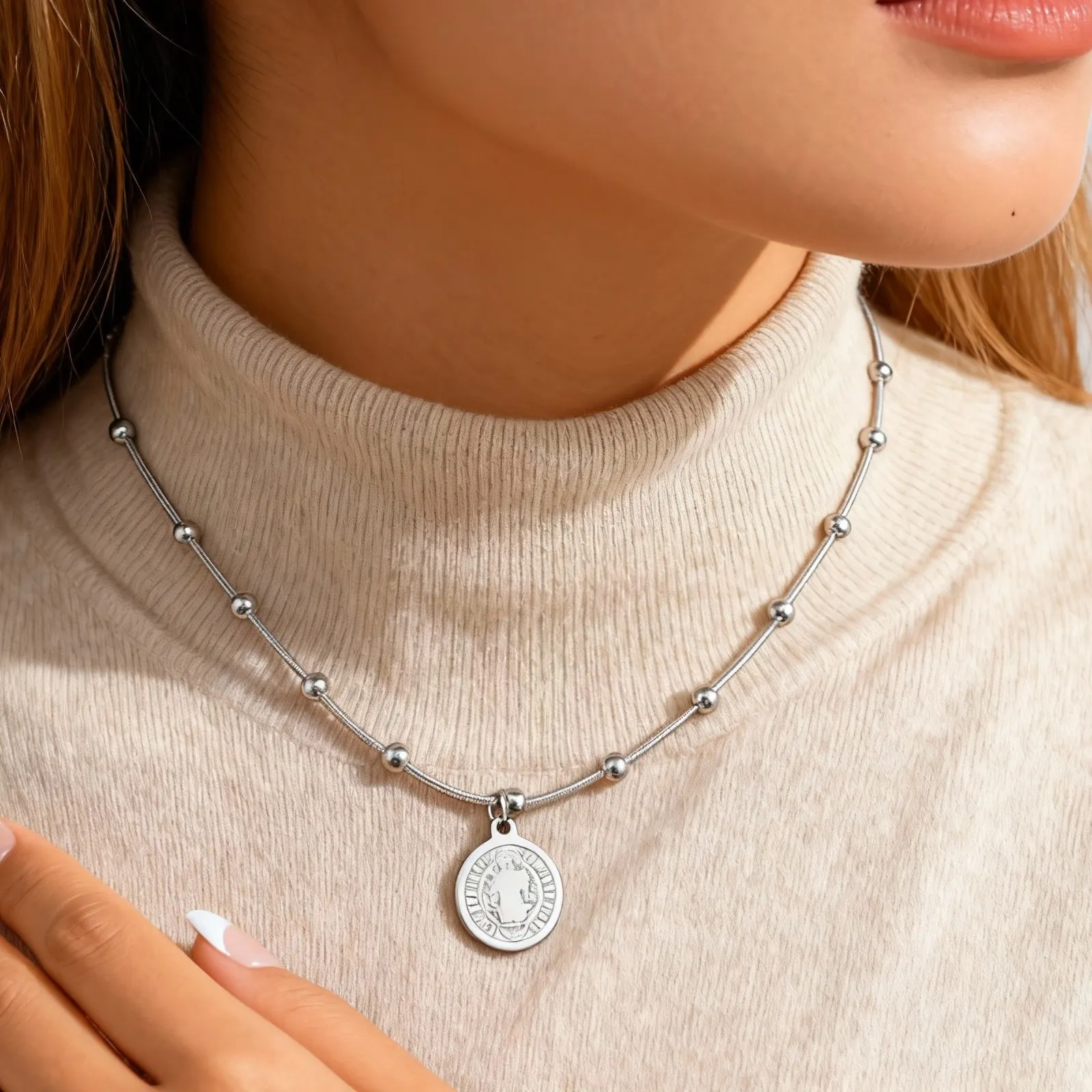 Vnox Catholic Charm Saint Benedict Pendant Necklace Stainless Steel Snake Chain Collar Lightweight Jewelry - Image 3