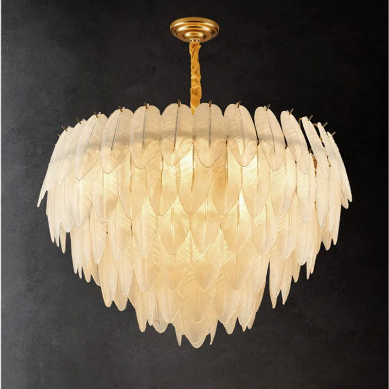 

LED White Glass Goose Feather Gold Silver Hanging Lamps Chandelier Lighting Lustre Suspension Luminaire Lampen For Foyer