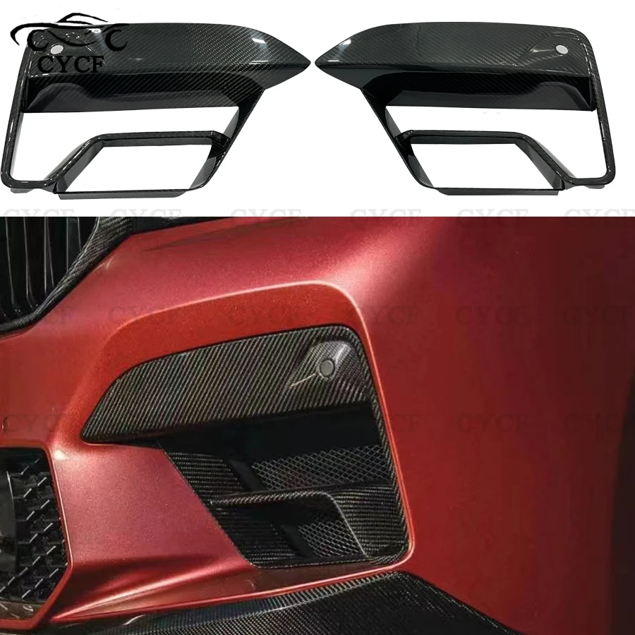 For BMW F90 M5 2021+ Carbon Fiber Sport Front Bumper Air Vent Trim Splitter Cover Fog Ligth Intake Lamp Bezel Frame