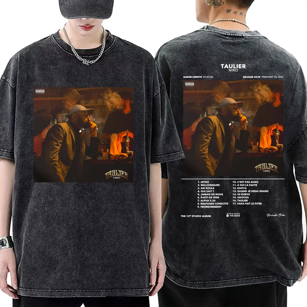 

Rapper Niro Taulier Album Double Sided Print Washed T-shirt Men Women Fashion Vintage Casual T Shirts Male Hip Hop Rock Tshirt
