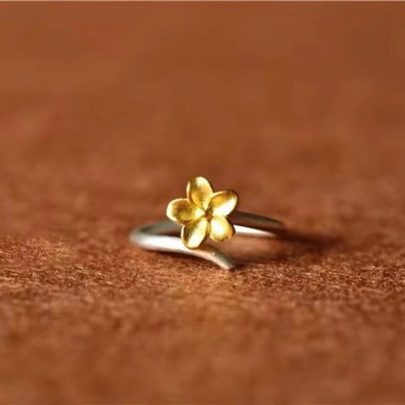 925 Sterling Silver Flowers gold Open Rings For Women Hypoallergenic Fashion Girl Sterling-silver-jewelry