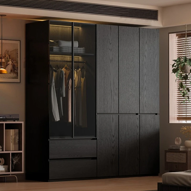 

Black Glass Door clothe closet Large minimalist Home organizers Wardrobe Bedroom Multipurpose armario dormitorio House furniture