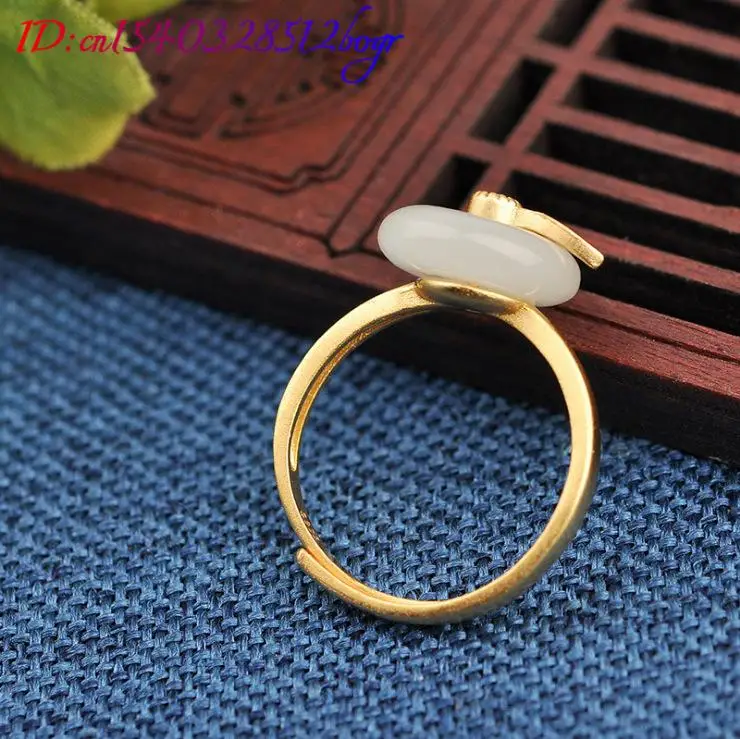 White Natural Jade Rings Gifts for Women 18K Gold Plated Designer Stone Carved Gemstone Real Jewelry Amulet Luxury