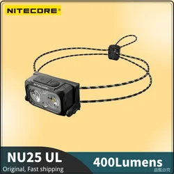 NITECORE NU25 UL wiederaufladbare USB-C-Stirnlampe, 400 Lumen, maximale Überwurf von 64 Metern, Strahlfarbe, weißes Licht, rotes Licht