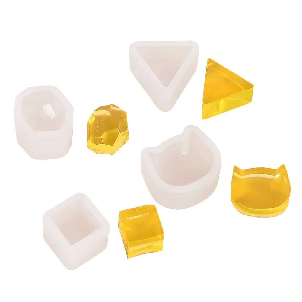 8-Pack Cat-Shaped Resin Earring Molds Mini Silicone for Crafting Jewelry - Multidimensional Square & Triangle Designs