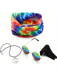 Complete set of hippie clothing set including peace sign necklace headband sunglasses themed party (Type A) Medium style