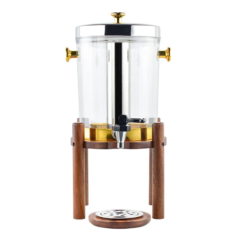 Wooden hot and cold juice tripod commercial self-service beverage machine visual with faucet 8L milk juice bucket