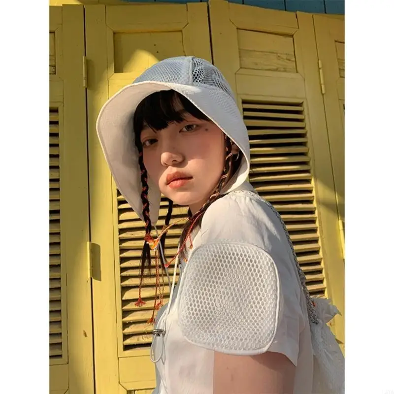

L5YA Wide Brim Women Hat Breathable Mesh Cloth Hat Teenager Girl Soft Brim Visor-Cap