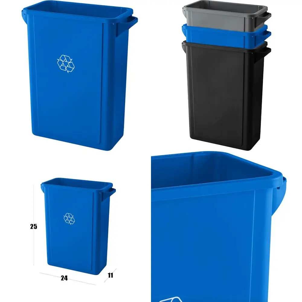 

Large Blue Industrial Slimline Trash Cans, 16 Gallon Capacity, Ideal for Kitchen and Commercial Use