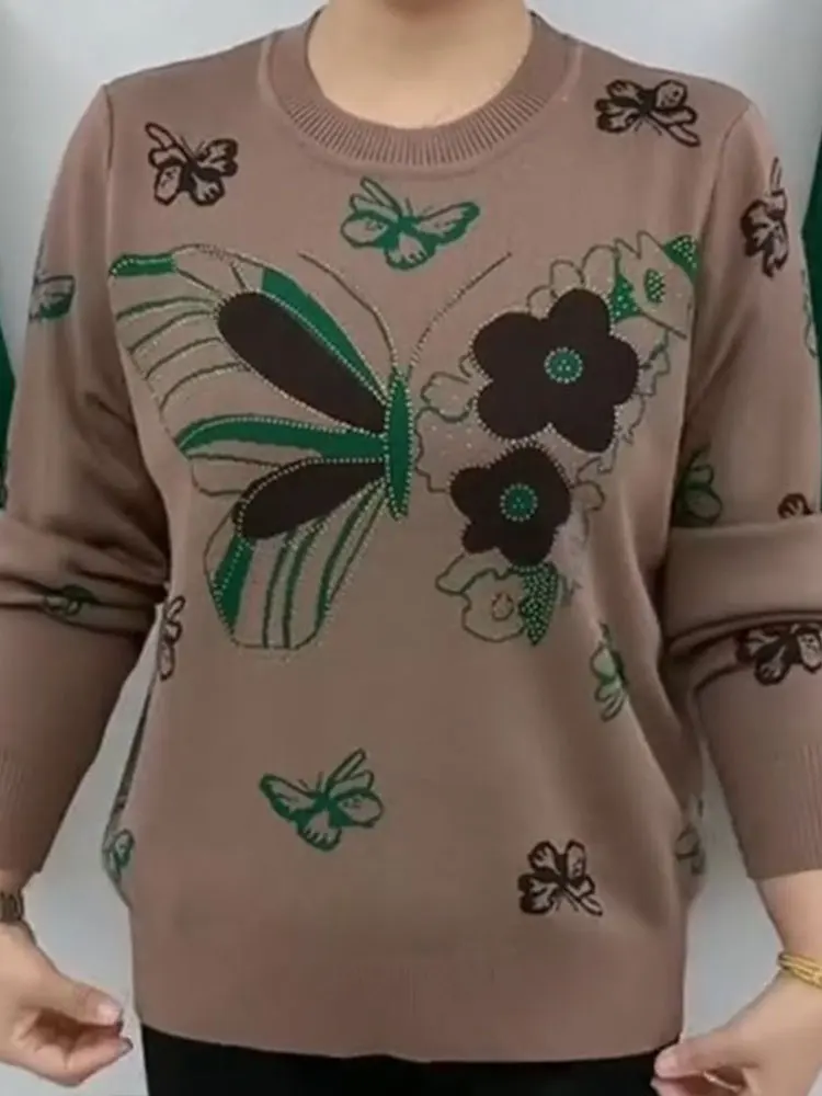 

Модный трикотажный джемпер с круглым вырезом и длинными рукавами, новинка весенней коллекции для женщин среднего возраста: комфортный, универсальный, стройнящий топ.