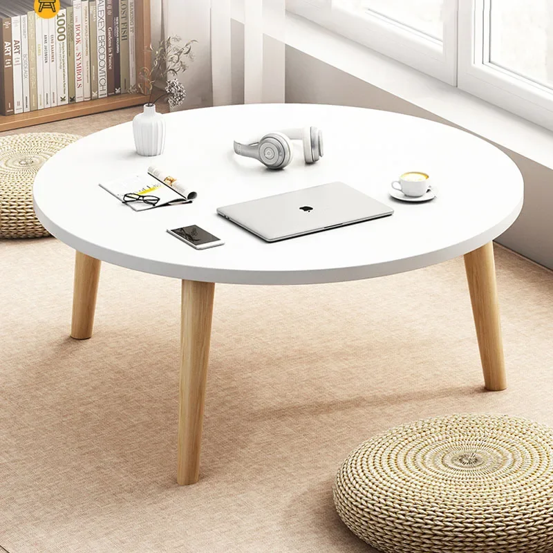 Light luxury coffee  bay window simple small wooden  round  modern ins household solid wood table legs