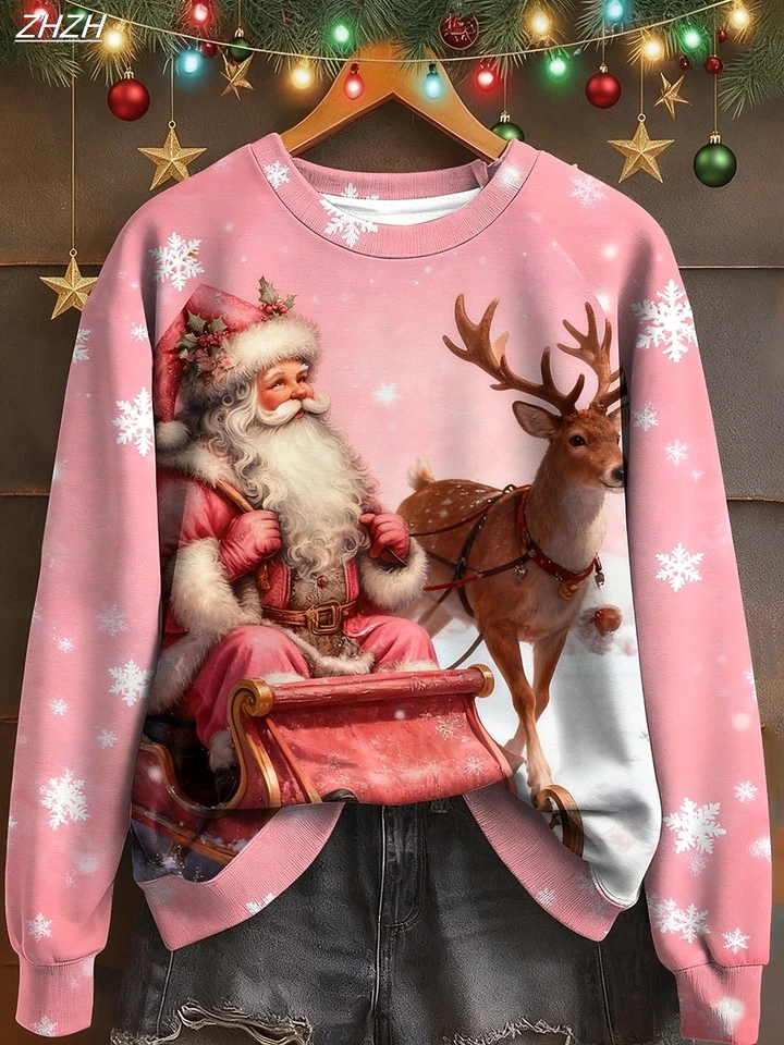 Christmas Women's Sweatshirts Graphic Santa Claus Casual Long