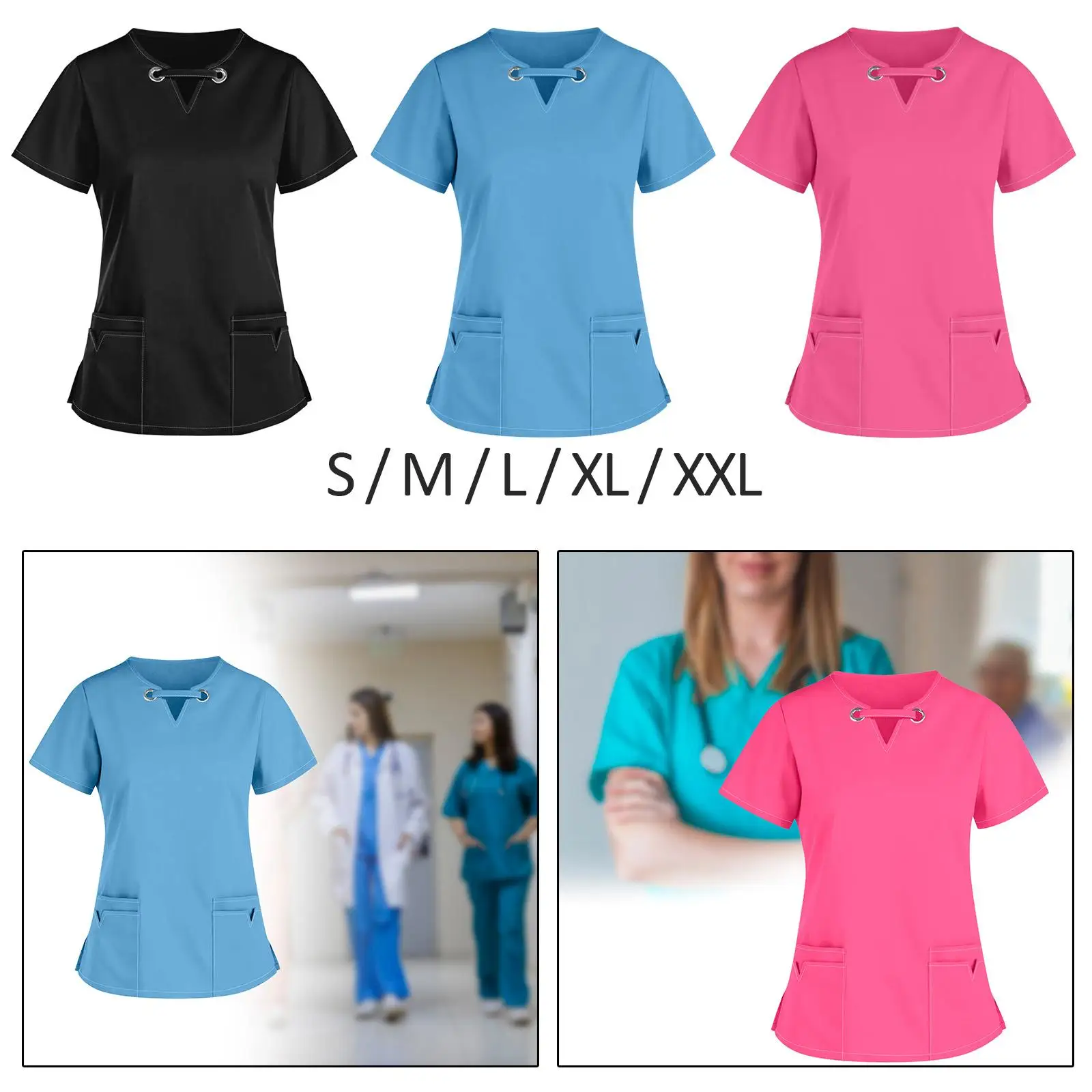 Womens Scrub Top Clothes Shirt Comfortable Professional Nurse Uniform Scrub Top for SPA Cosmetology Beauty Center Pet Groomer