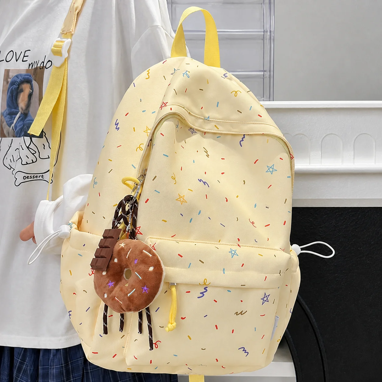 Star Print Backpack Youthful School Backpack Large Capacity Backpack Cute For Shopping Daily Commuting Outdoor Trips