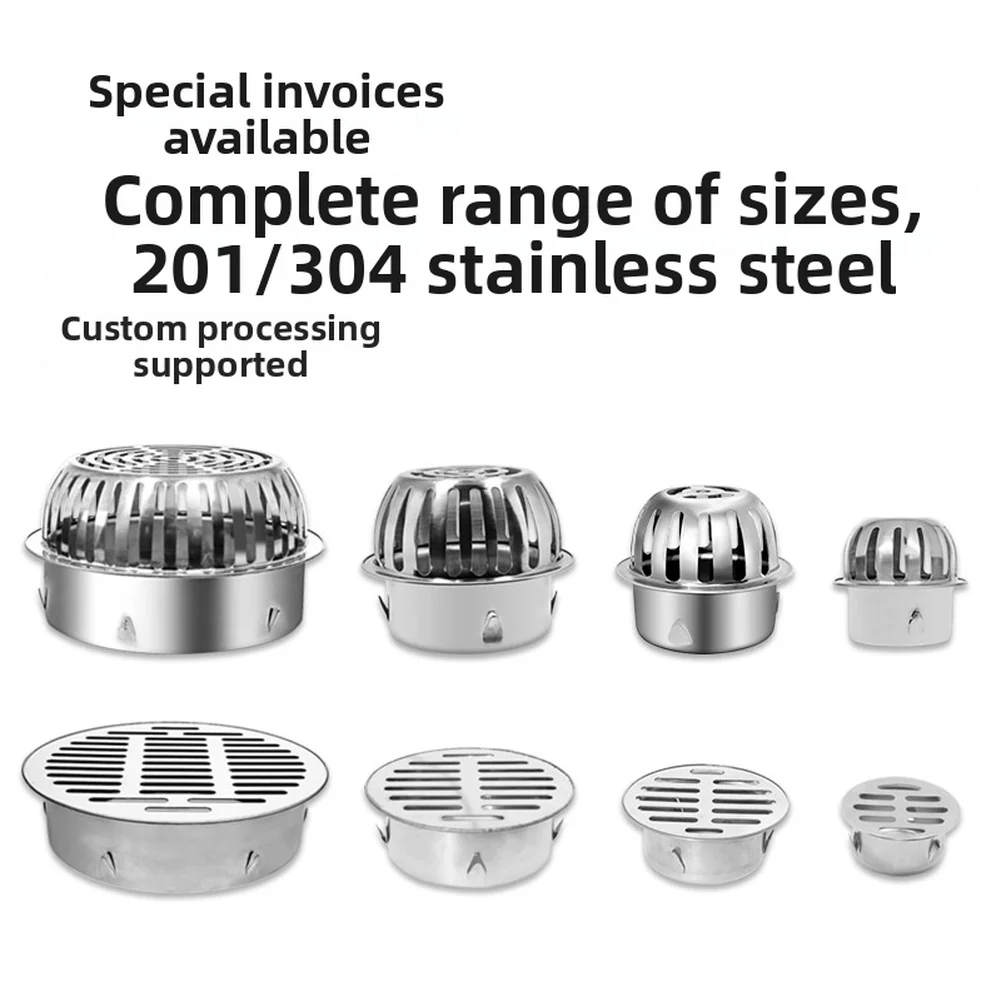 Stainless Steel Floor Drain 304 Grade for Balcony Roof Outdoor Use Clog Resistant Large Flow 76 58 33mm 113 87 45mm