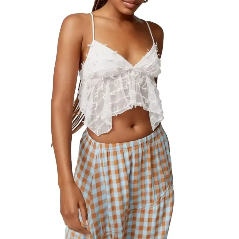 Y2k Women Fashion Lace Camisoles V-Neck Sleeveless Tie-Up Backless Tank Tops Summer Vests Crop Tops Streetwear 2024 New YDL34