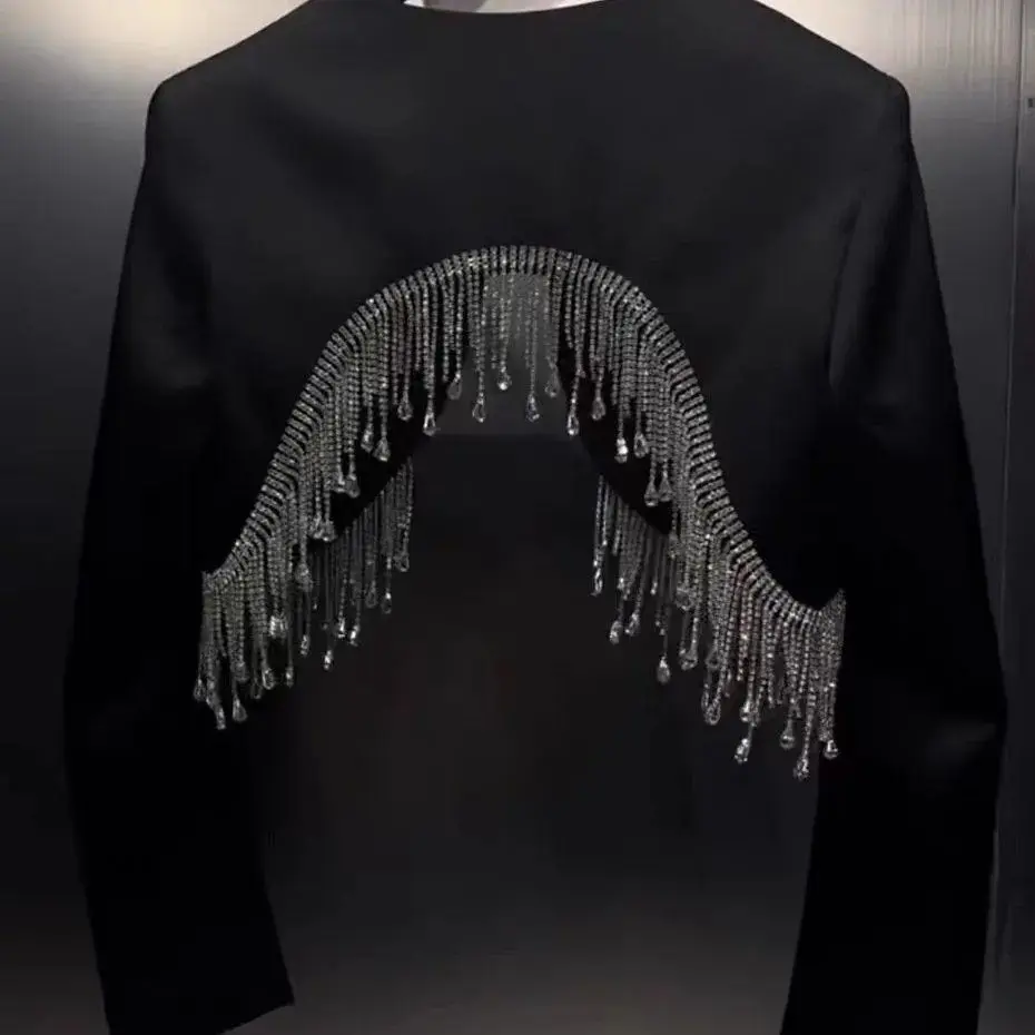 

2026 Summer Women's Small Coat, Small Camry Shoulder, Tassel Inlaid Diamond Clothes