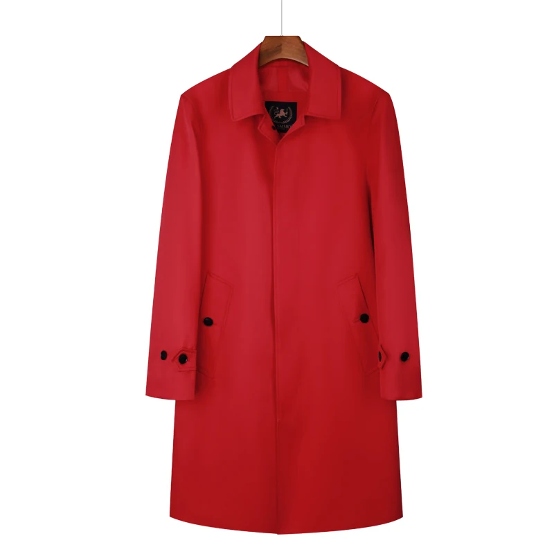 Blusão de peito único masculino comprimento médio vermelho britânico casaco destacável engrossado forro moda trench coat