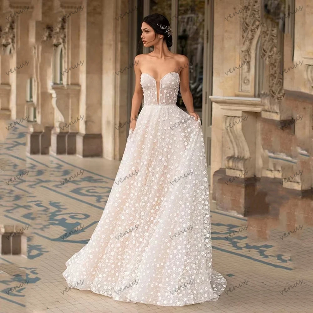 Vintage Wedding Dresses A Line Tulle Tiered Bridal Gowns Lace Appliques Sexy Strapless Backless Vestidos De Novia Customized